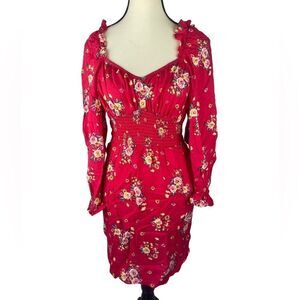 Velvet Torch Women’s Red Ditsy Floral Long Sleeve Ruffle Smock Inset Dress Sz: S